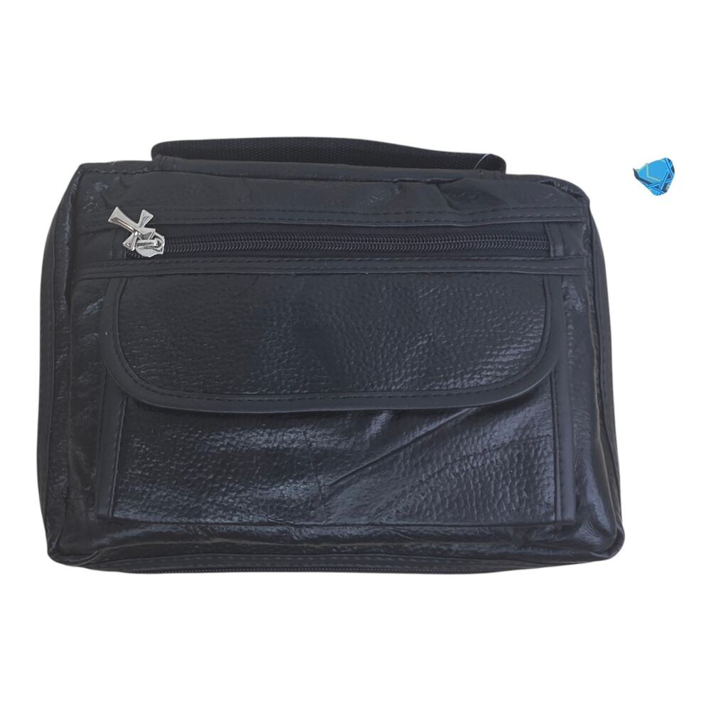 Embassy Black Genuine Leather Bible Cover Organizer Case Zip Around Handle Churc